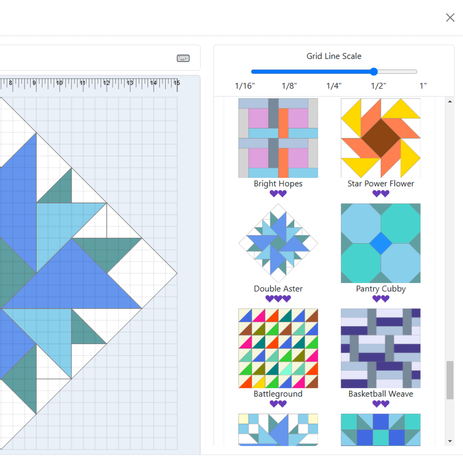 Screenshot of CINCH Quilt's free template library